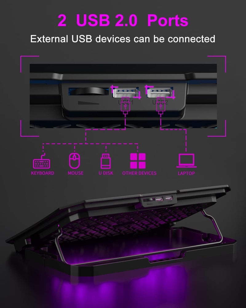 KeiBn Upgrade Laptop Cooling Pad, Laptop Cooler 2 Fans for 10-15.6 Inch Laptops, 5 Height Stands, 2 USB Ports (S039-Purple) - Image 5